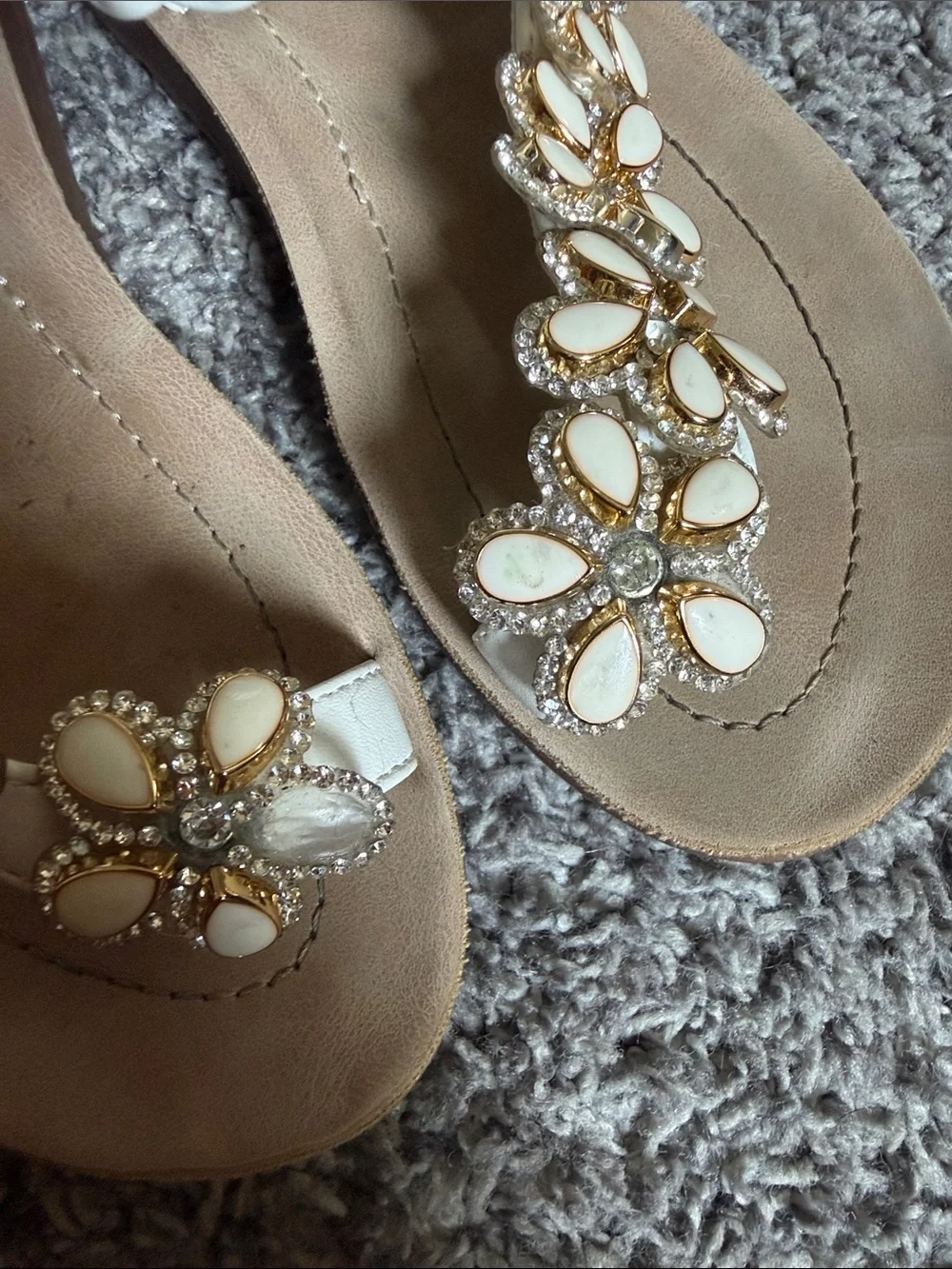 Kids Braided Strap Crystal Floral White Sandals